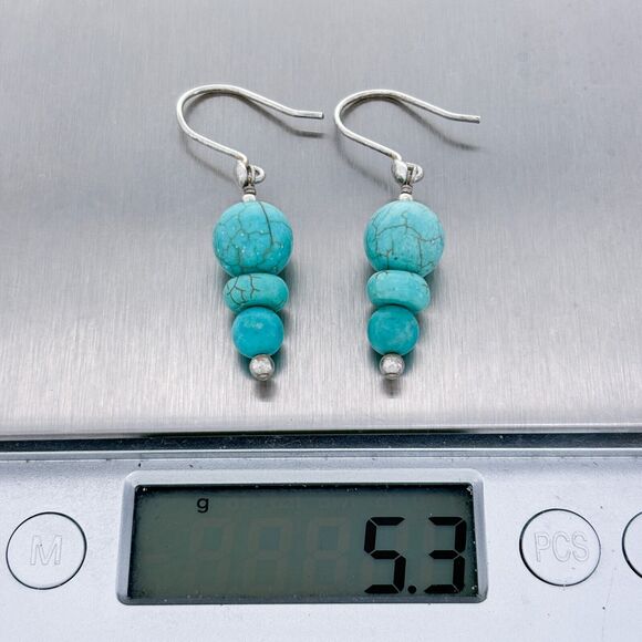 Vintage Sterling Silver 925 Blue Magnesite Graduated Beaded Dangle Earrings - Picture 5 of 5